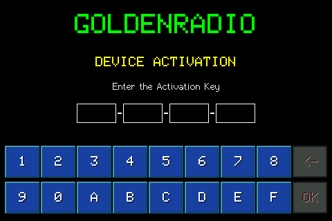 Keyboard for entering the 16-character activation key