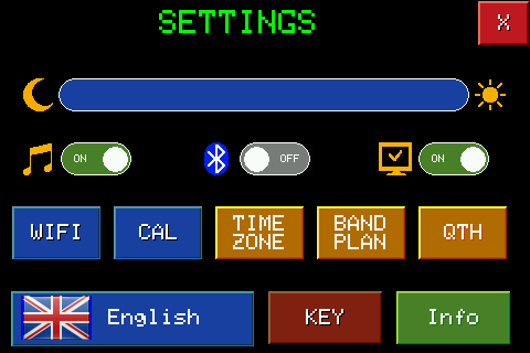 Settings page with colored KEY button, firmware not yet activated