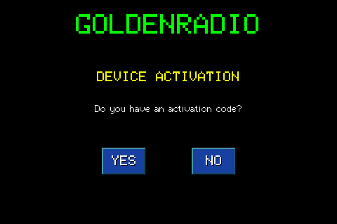 Do you have an activation code? screen with the YES and NO buttons