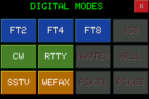 Digital Modes page with the mode grid