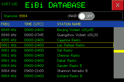 EiBi Database page with the list of stations