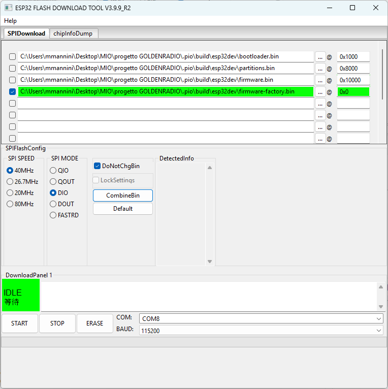 ESP flashing workflow used for ATS25 web installation