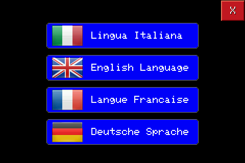 List of available languages, recalled from the Settings page