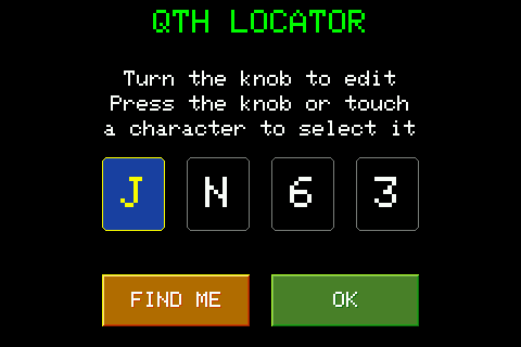 QTH Locator page, with the four locator boxes