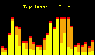 FM mini audio spectrum, with "Tap here to MUTE"