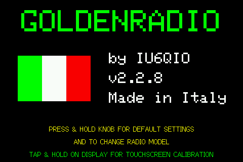 GOLDENRADIO splash screen with the three guide lines at the bottom