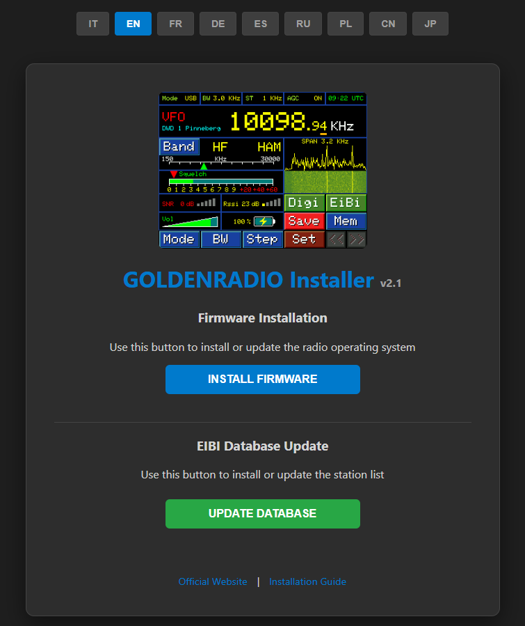GOLDENRADIO Web-Installer-Seite
